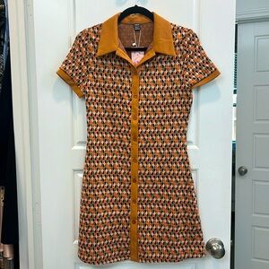 NWT SHEIN Mod retro pattern button down sweater mini dress